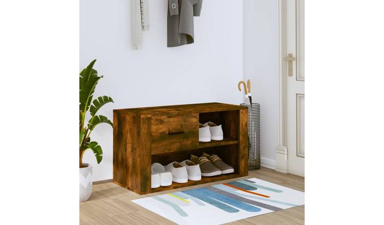Walplus Engineered Wood Shoe Cabinet - Smoked Oak - 80 x 35 x 45 cm