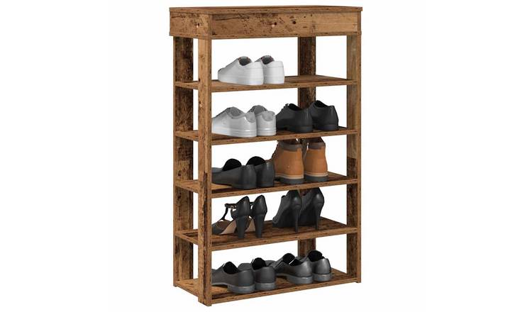 Walplus Engineered Wood Shoe Rack - Old Wood - 60 x 30 x 98 cm