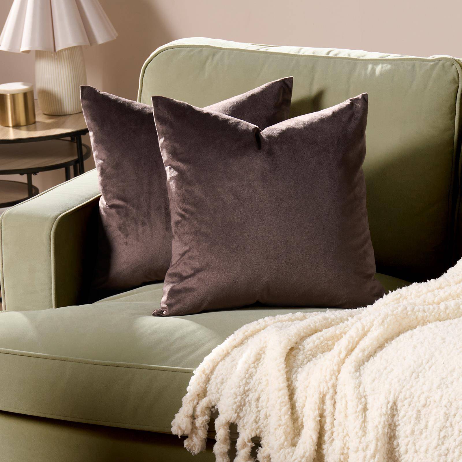 OHS 2 Pack Matte Velvet Cushion Covers 45 x 45cm - Brown - Image 1