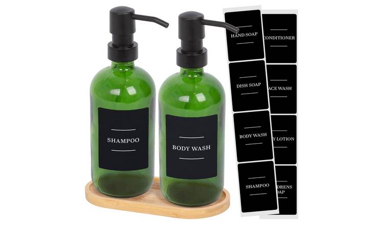Harbour Housewares 2pc Soap Dispenser Set & Labels  - Green/Black - 500ml