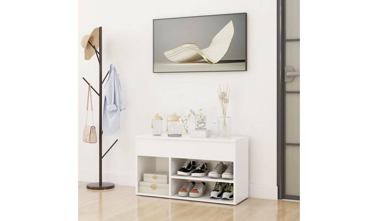 Walplus Engineered Wood Shoe Bench - White - 80 x 30 x 45 cm