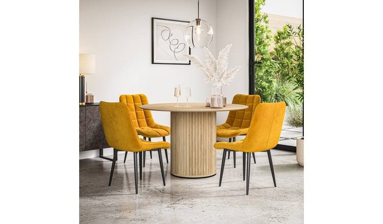 Furniture Online Arlo Nova Oak Top w Oak Legs Dining Table & 6 Mustard Chairs