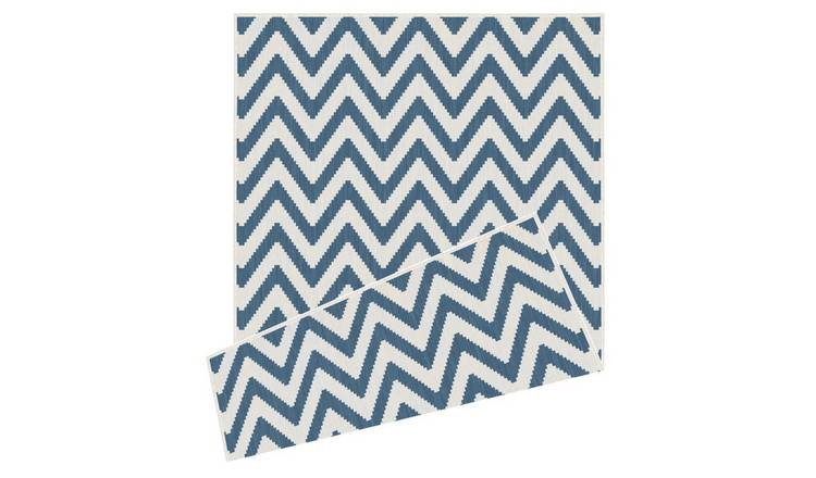 The Rugs Blue and White Duo Weave Zigzag Reversible Rug - 120 x 170cm