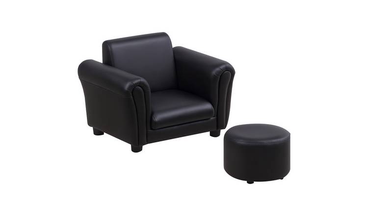 Homcom Children's Single Seater Armchair with Footstool - Black