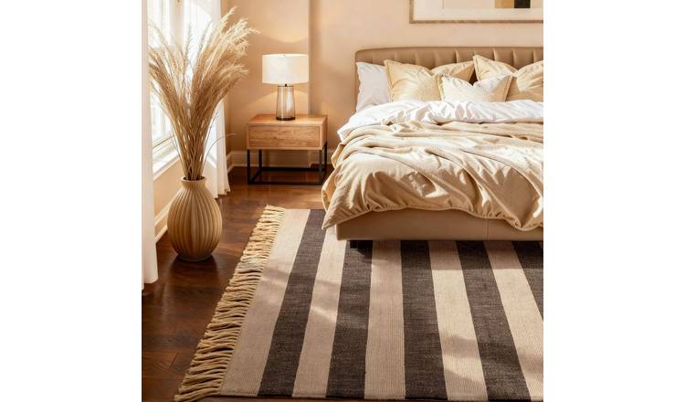 Hanse Home Black and White Handloom Playa Natural Striped Rug - 120 x 170cm