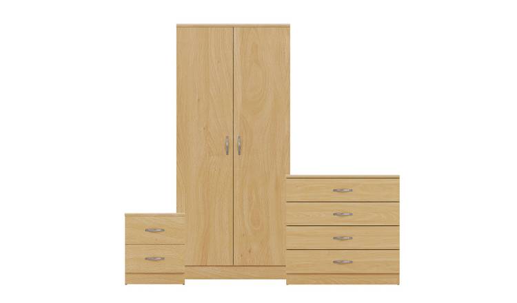 Vida Designs Riano Bedroom Set (Bedside, 4 Drawer Chest, 2 Door Wardrobe)-Pine