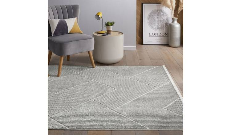 Mega Flooring Silver Modern Geometric Rug - 190 x 290cm