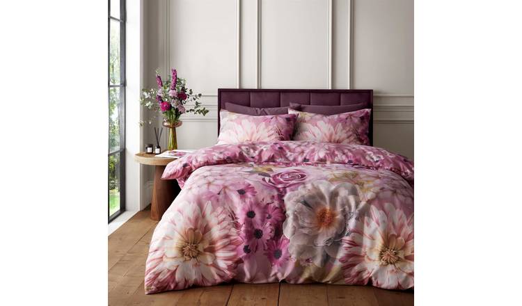 RHS x Catherine Lansfield Rosemoor Floral Duvet Cover Set - Super King - Pink