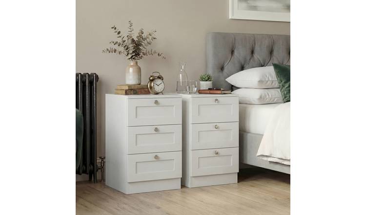 Vida Designs Altino 3 Drawer Bedside Chest Set Of 2 - White