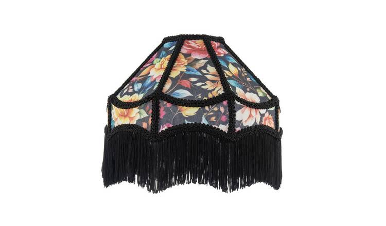 Happy Homewares Black Victorian Empire with Chic Multi Colour Lampshade - 30cm