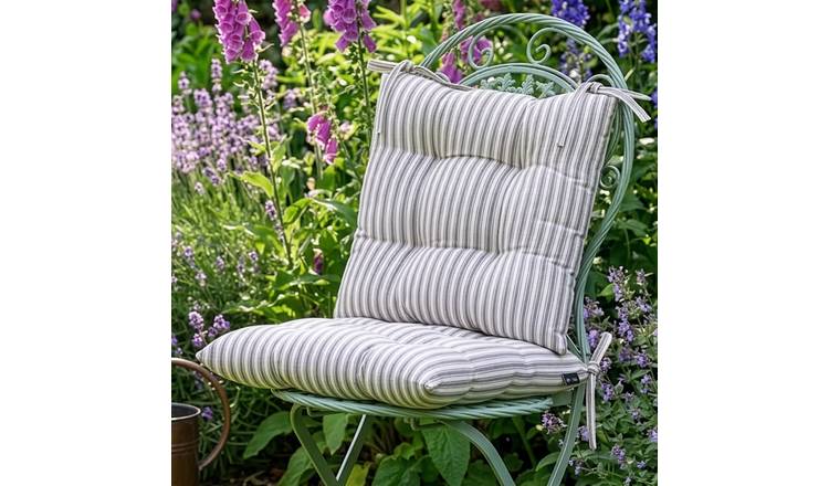 Dibor Set of 2 Striped Indoor Outdoor Garden Chair Cushion Seat Pads - Grey