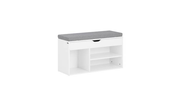 SoBuy 1 Shelf Folding Seat Lift-Top Storage Shoe Storage Bench - White