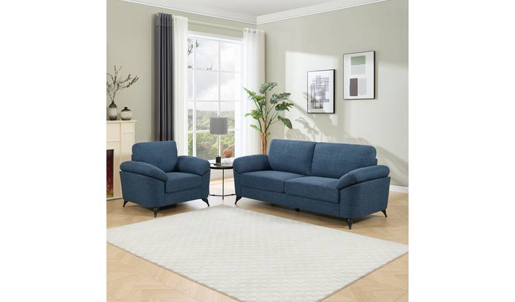 Furniture Online Malmo Scandi Style Linen 1+3 Seater Sofa Set - Blue