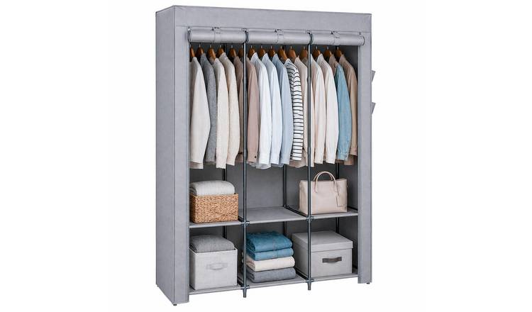 Harbour Housewares Portable Fabric Wardrobe - 130 x 45 x 167cm - Grey