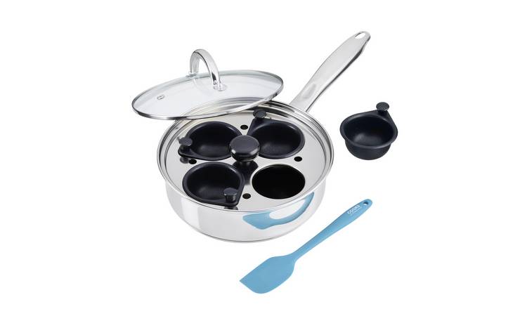 Cooks Professional Stainless Steel Egg Poacher Pan with Lid & Spatula - 4 Cup