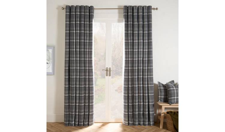 OHS Winsford Woven Check Eyelet Curtains 168 x 229cm - Charcoal