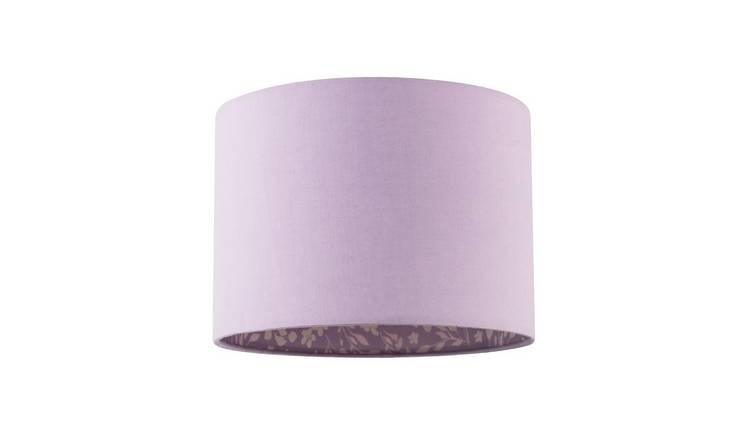 Happy Homewares Lilac Cotton Drum with Inner White Floral Lampshade - 25cm