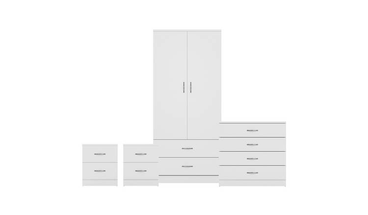 Vida Designs Riano Bedroom Set (Bedsides, 4 Drawer Chest, 2x2 Wardrobe) - White
