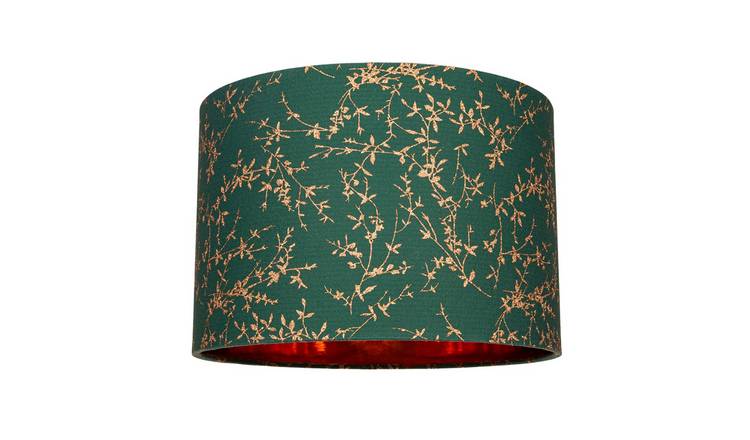 Happy Homewares Green Cotton Fabric with Copper Foil Floral Lampshade - 30cm