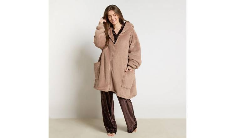 OHS Plain Zipper Hoodie Blanket - One Size - Mink