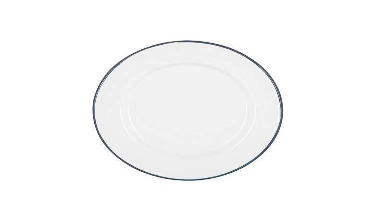 Argon Tableware White Enamel Serving Platter - Blue