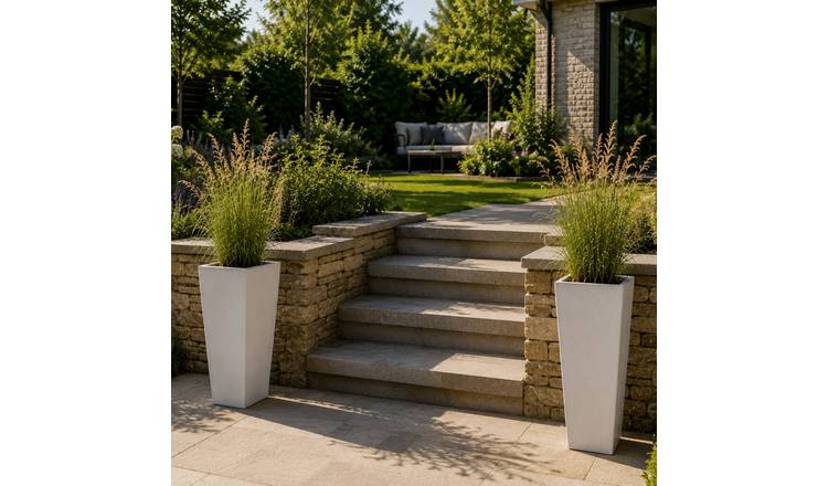 Fargro Home and Garden 46L Polystone Tall Tapered Square Pot - Stone White