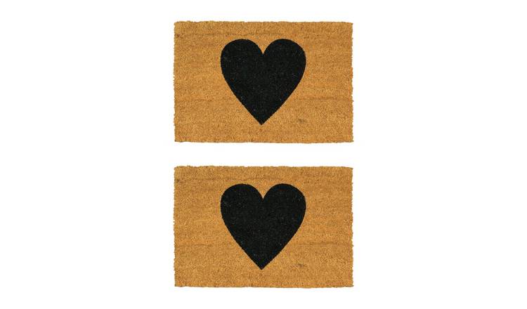 Nicola Spring Coir Door Mats - Black Heart - Pack of 2