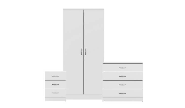 Vida Designs Riano Bedroom Set (Bedside, 4 Drawer Chest, 2 Door Wardrobe)-White