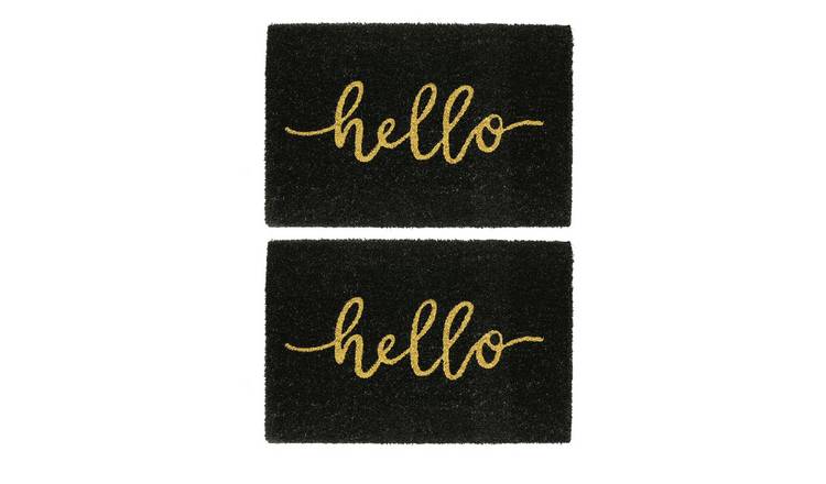 Nicola Spring Coir Door Mats - Hello Black - Pack of 2