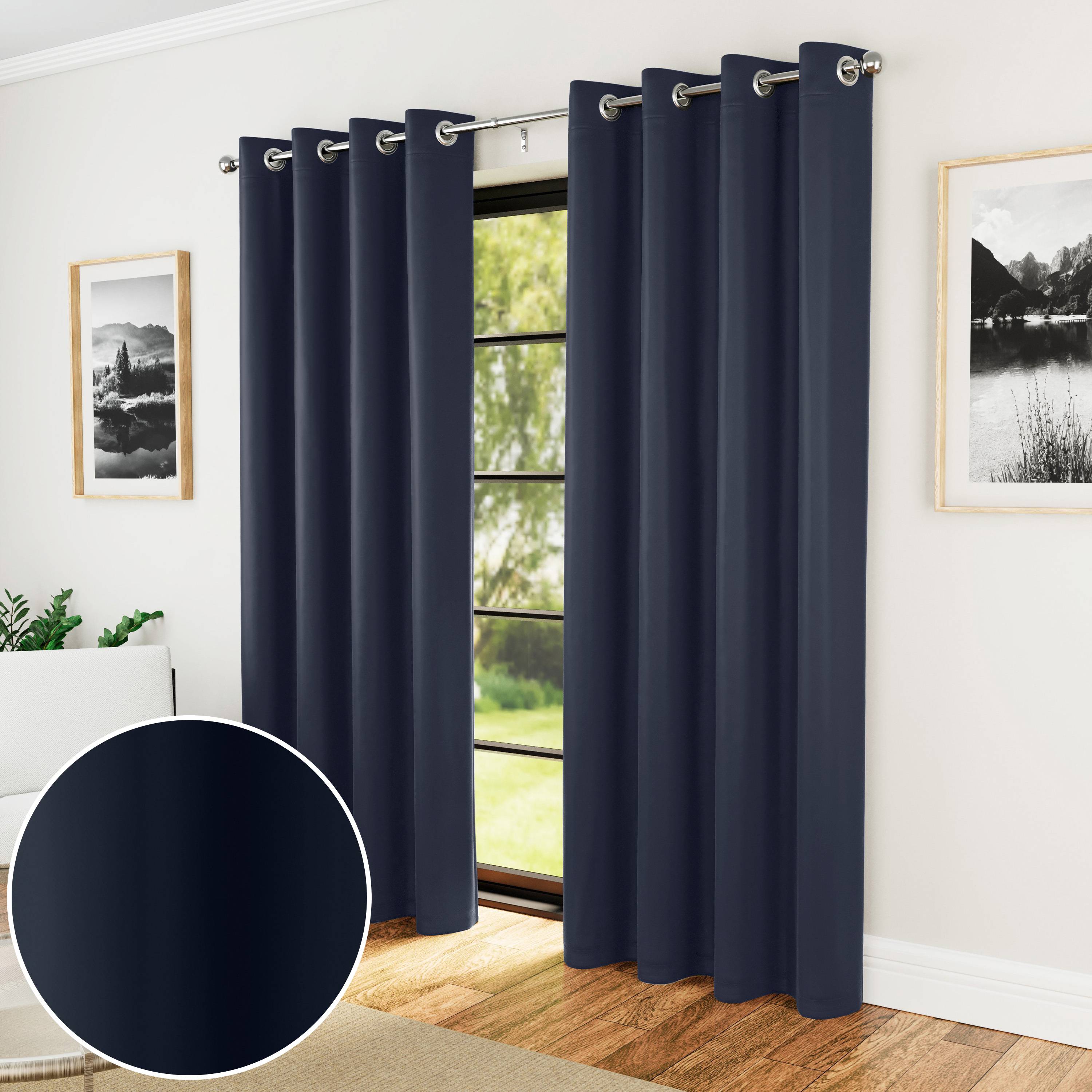Enhanced Living Nightfall Eyelet Thermal Curtains - 117 x 137cm - Navy - Image 1