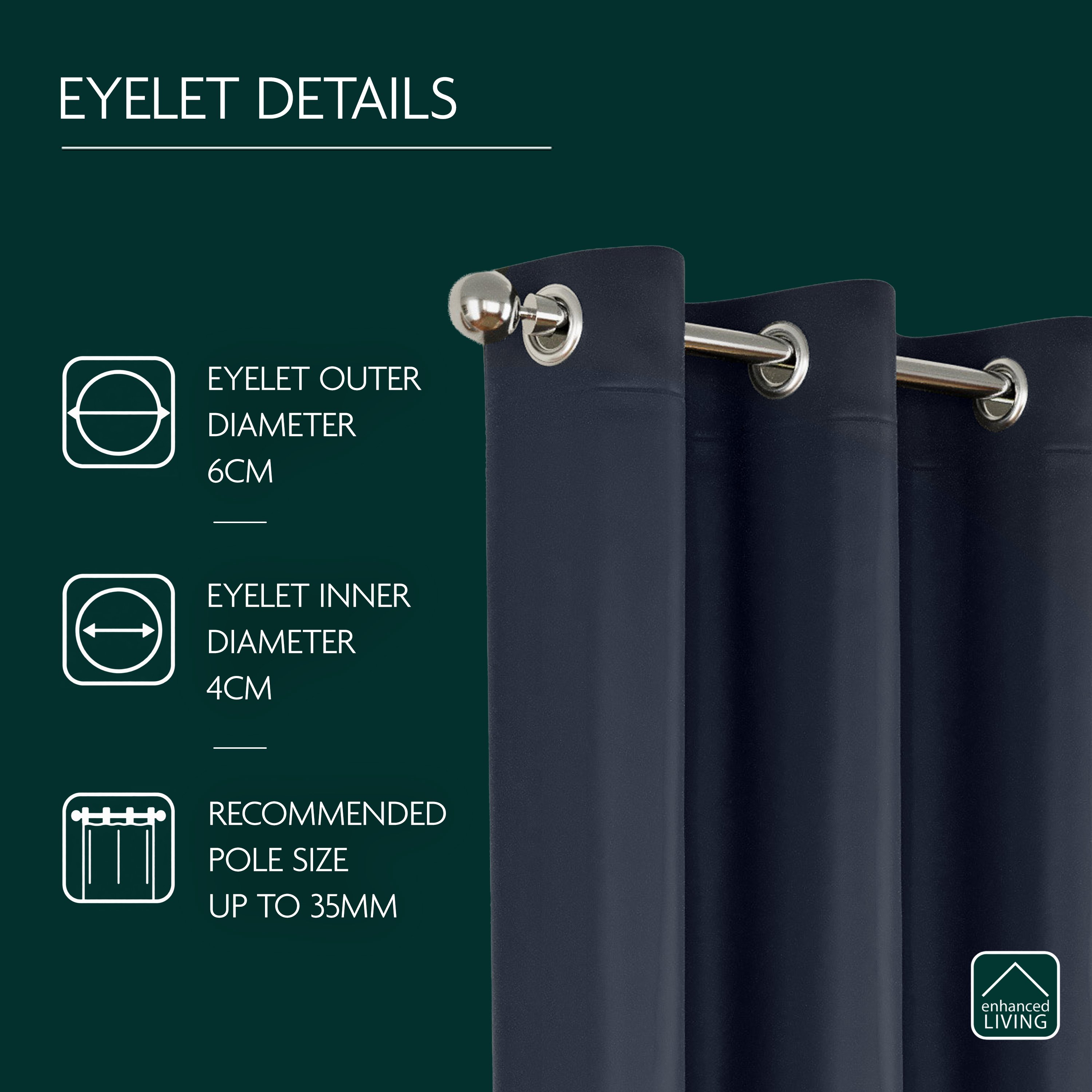 Enhanced Living Nightfall Eyelet Thermal Curtains - 117 x 137cm - Navy - Image 3