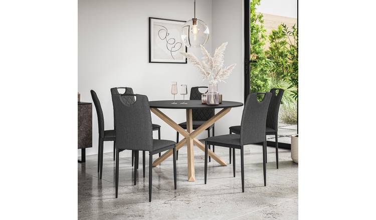 Furniture Online Malvern Monza Black Top Dining Table & 6 Charcoal Chairs