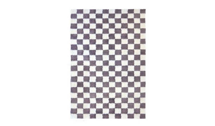 Mega Flooring Purple Shaggy Chequered Rug - 120 x 170cm