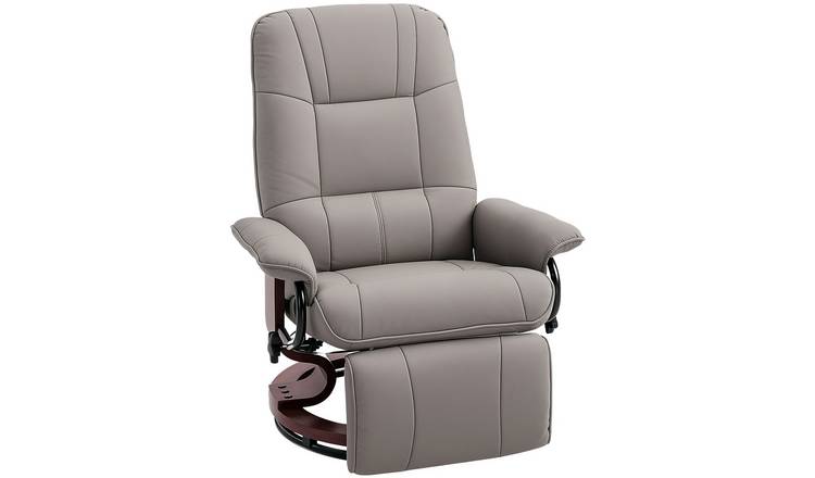 HOMCOM PU Leather Upholstered Reclining Chair with Wooden Base - Grey