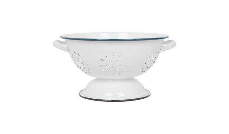 Argon Tableware White Enamel Colander - Green
