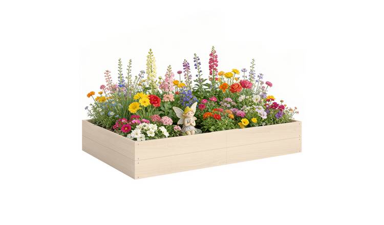 Outsunny Wooden Extra Large Raised Garden Bed with Open Bottom - Natural Wood