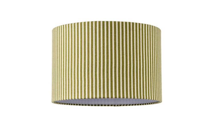 Happy Homewares Olive Green Thin Striped Linen Fabric Lampshade - 30cm