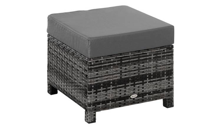 Outsunny Rattan Footstool Wicker Ottoman with Padded Seat - Grey