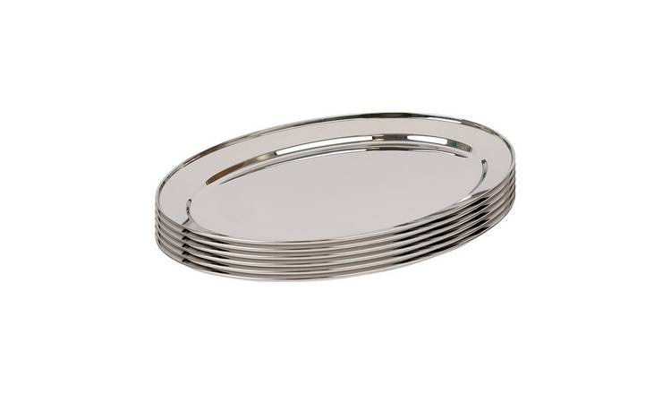 Argon Tableware Oval Stainless Steel Serving Platters - Pack of 6