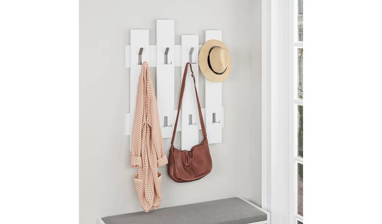 Decortie Wave Particleboard Coat Rack with Metal Hooks - White