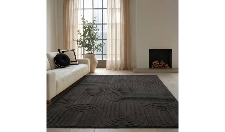 OHS Tufted Arches Soft Non‑Slip Floor Rug - 120 x 170cm - Black