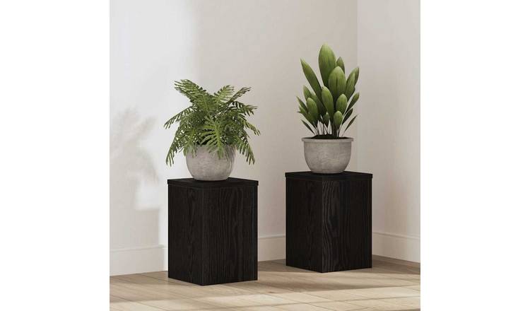 Walplus Pack of 2 Engineered Wood Plant Stand - Black Oak - 20 x 20 x 30 cm