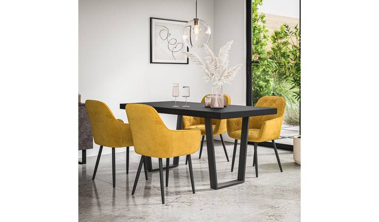 Furniture Online Aria Anika Black Top Dining Table & 6 Mustard Chairs