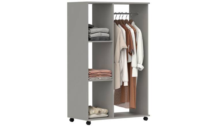 HOMCOM Open Wardrobe with Clothes Hanging Rail and 3 Storage Shelves - Grey