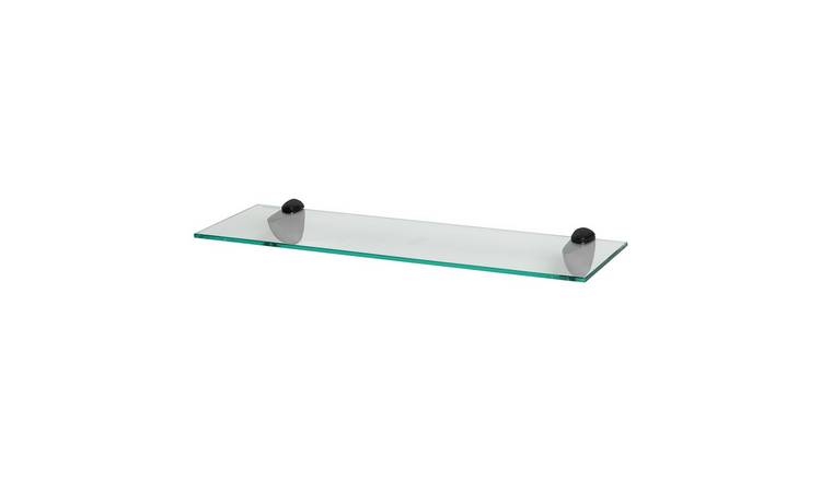 Harbour Housewares Floating Glass Bathroom Shelf - Clear/Black - Design