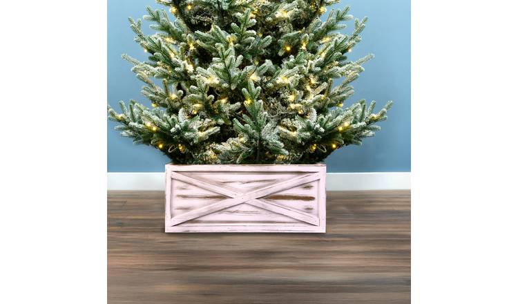 Christmas Tree World 60cm Wooden Christmas Tree Skirt - White