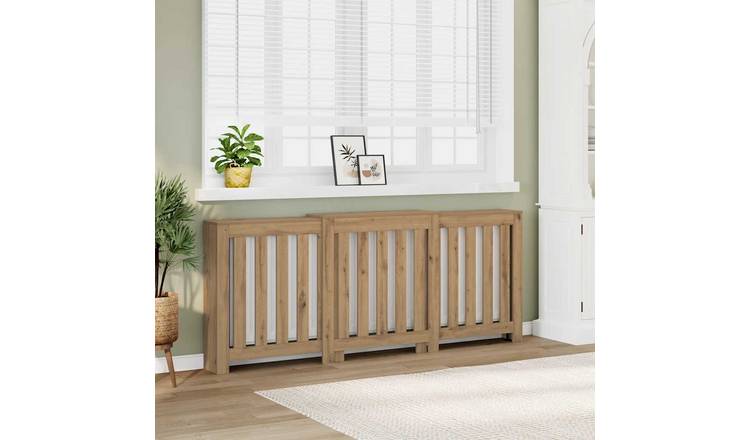 Walplus Vertical Slats Radiator Cover - Artisian Oak - 205 x 21.5 x 83.5 cm