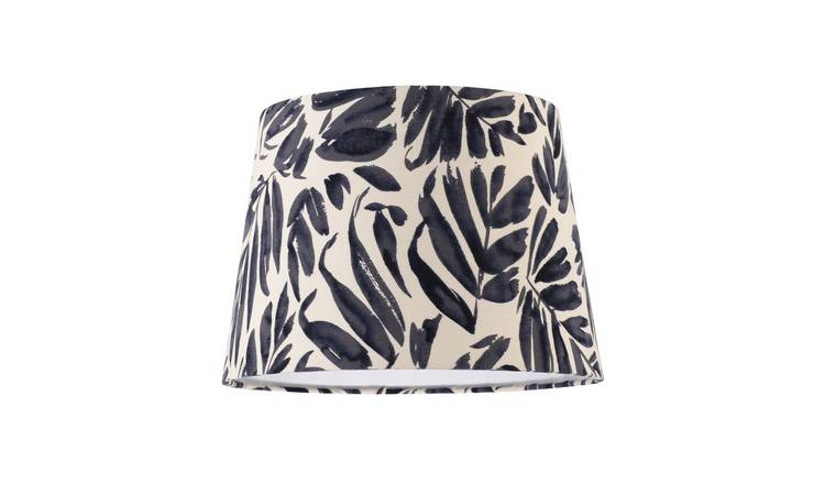 Happy Homewares Midnight Blue Palm Leaf Drum with Fabric Lining Lampshade - 25cm
