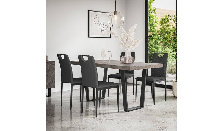 Furniture Online Aria Monza Concrete Effect Dining Table & 4 Charcoal Chairs
