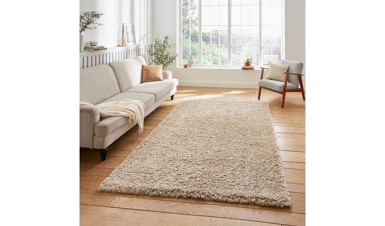 Mega Flooring Beige Shaggy Plain Rug - 120 x 170cm